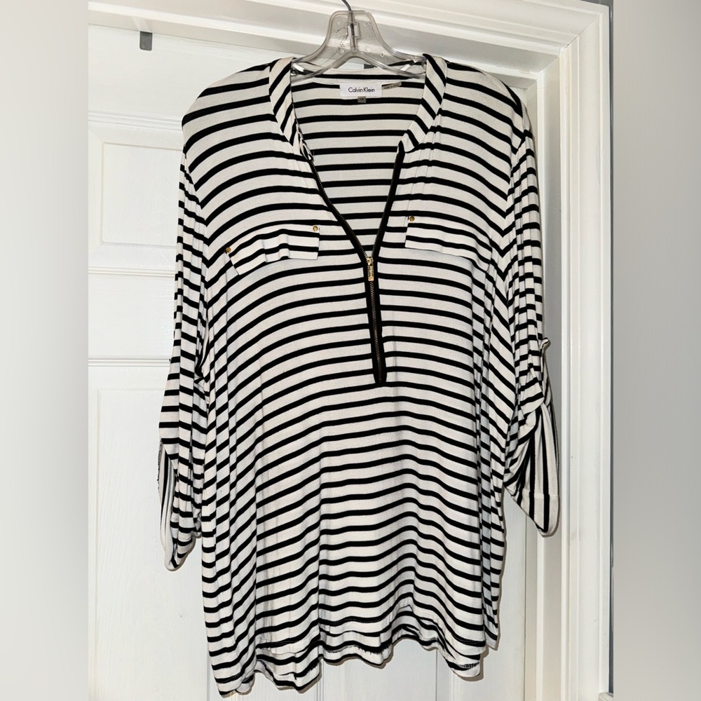 Calvin Klein 1X Zippered Tunic, Rolled Cuff/Tab Sleeves, EUC